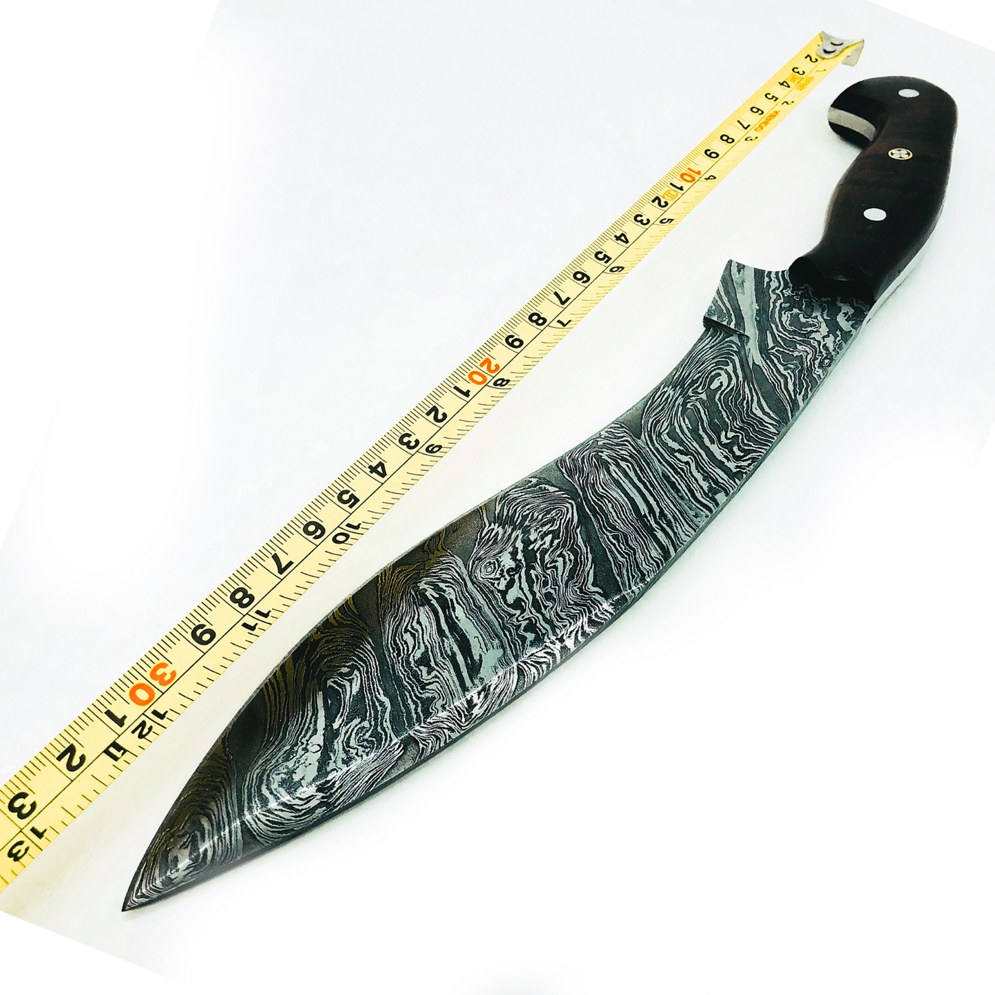 Handmade Damascus Heavy Duty KUKRI Knife Full Tang, With Leather Sheath 33cm