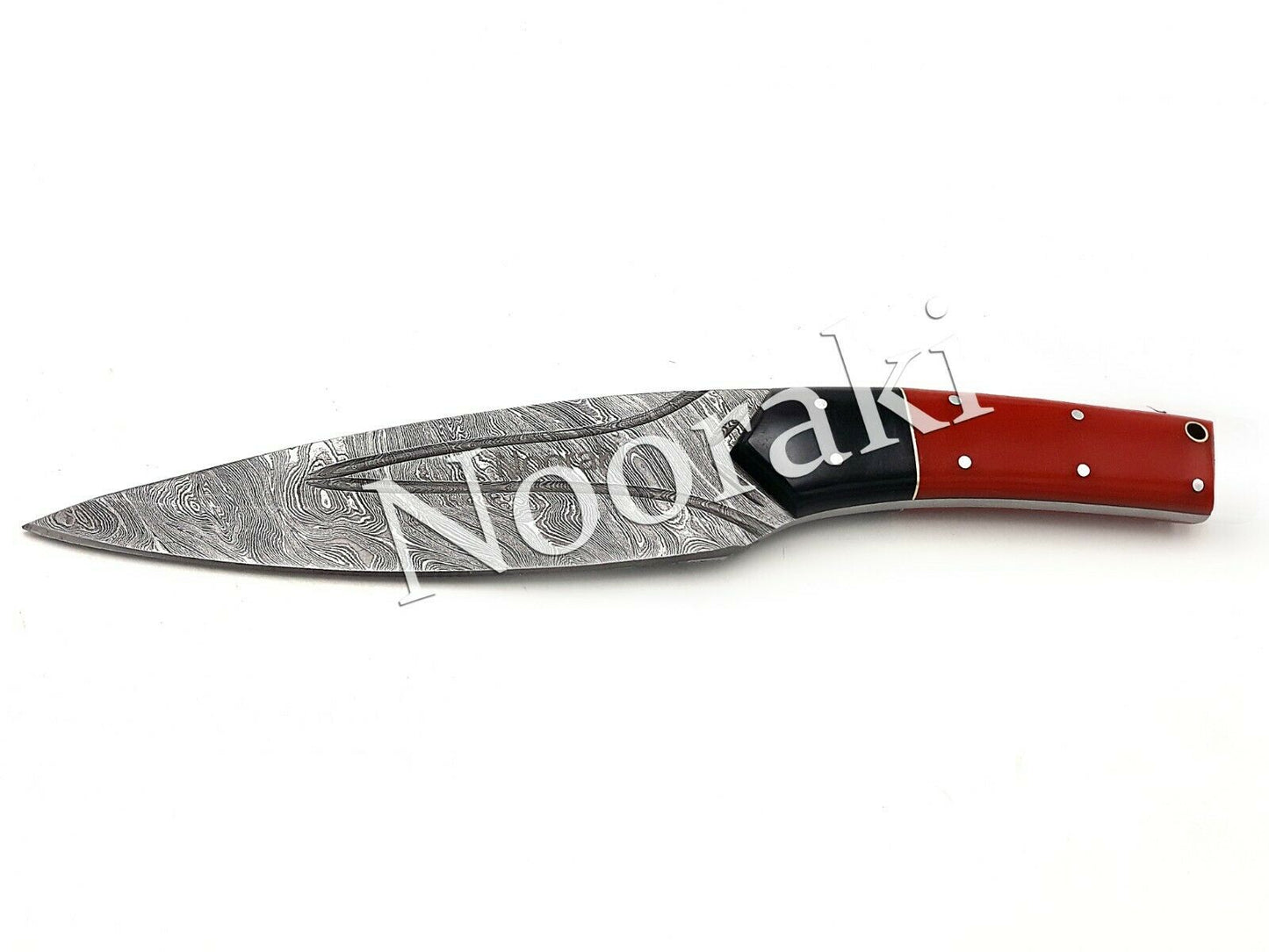 Handmade Damascus Bowie Knife Sharp Blade Resin Red Handle With Leather Sheath