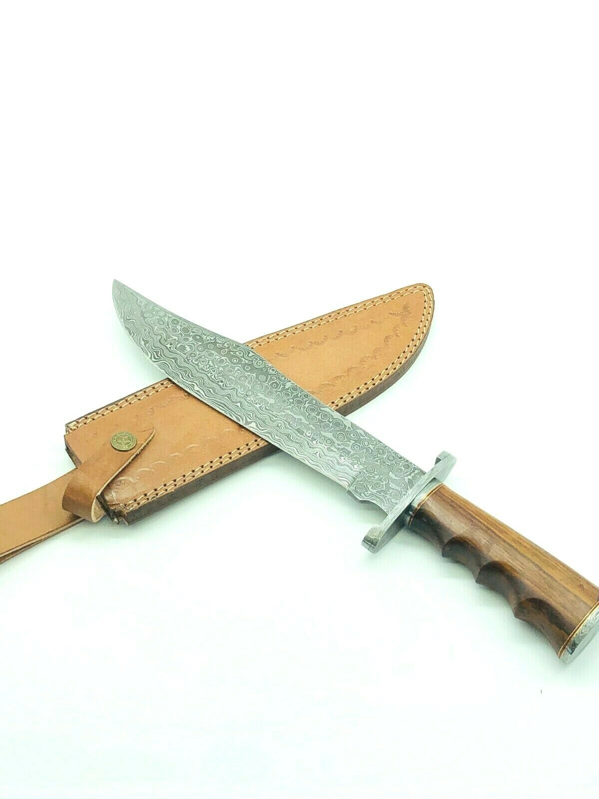 Handmade Damascus Steel 15 Inches Bowie Knife- Solid Wood Handle, W/ Sheath