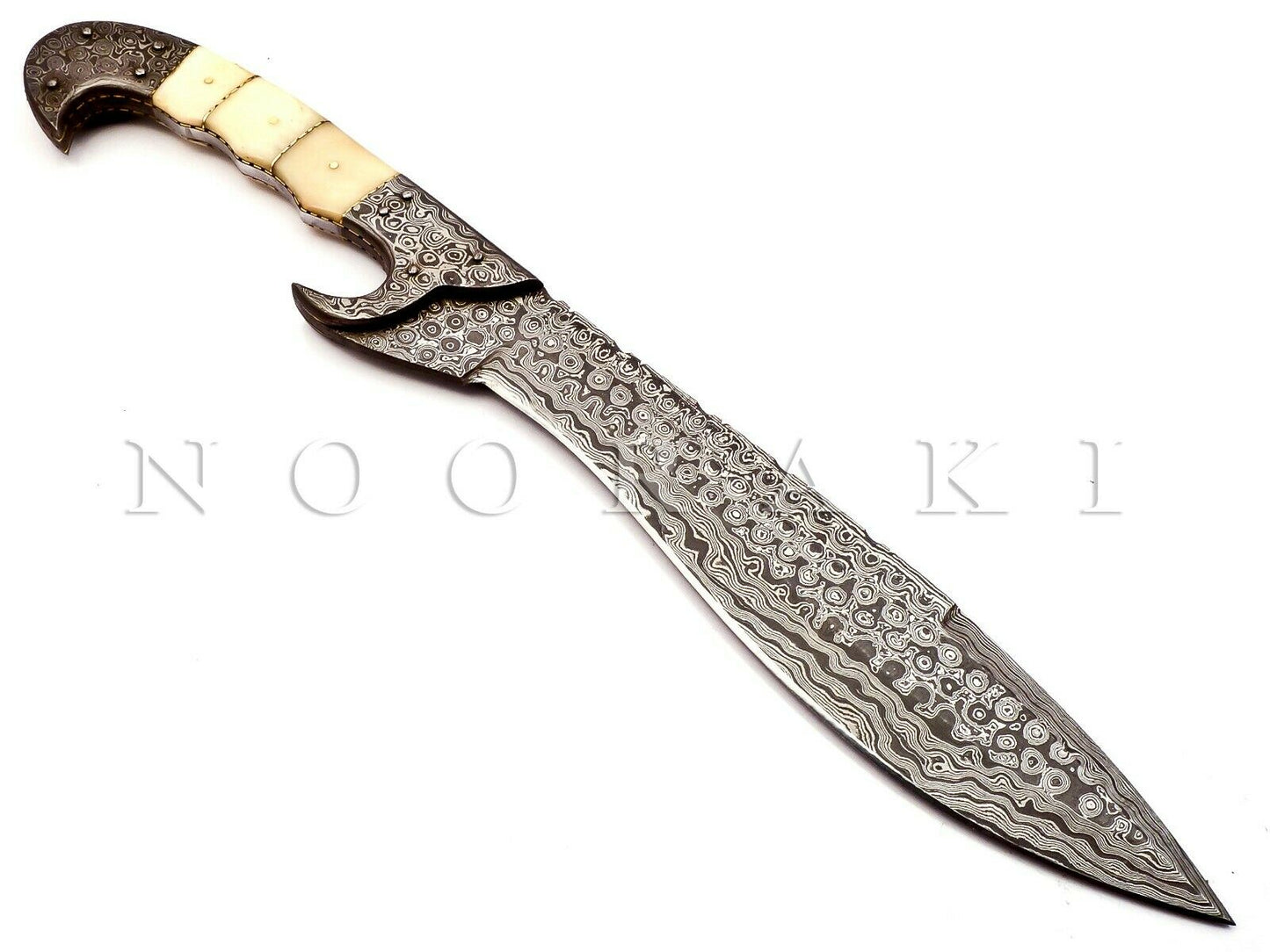 Handmade Damascus Steel Machete/Kukri Knife Full Tang Camel Bone Handle 18 inch