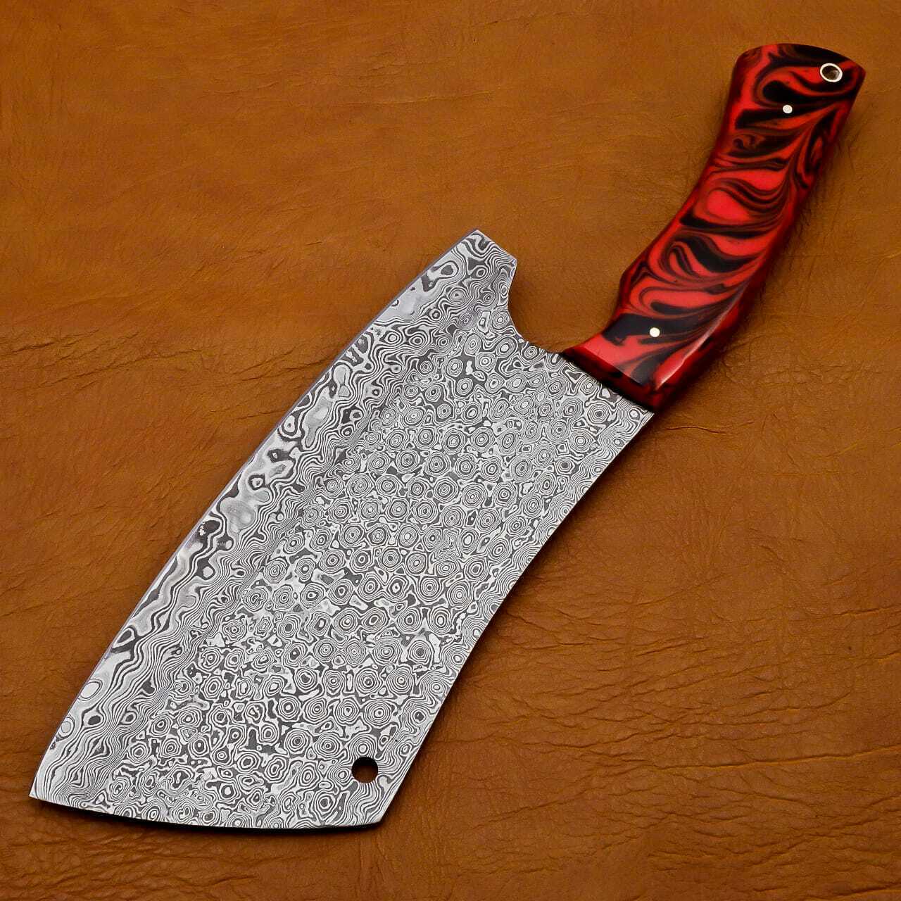 Hand Forged Damascus Steel Chef Cleaver/Chopper 256 Layers With Leather Sheath