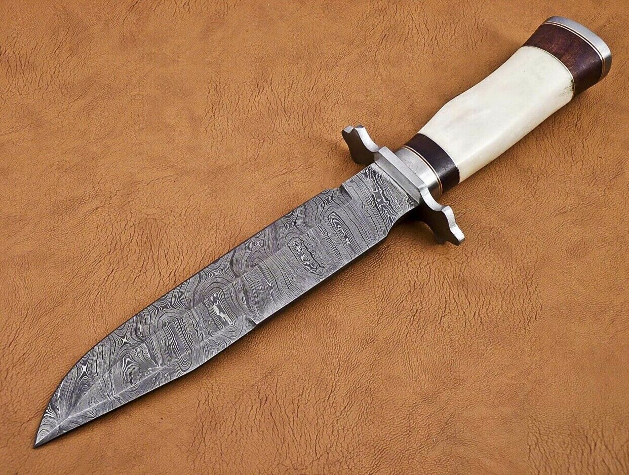 Handmade Damascus Steel 13 inches Bowie Knife – Camel Bone & Buffalo Horn Handle