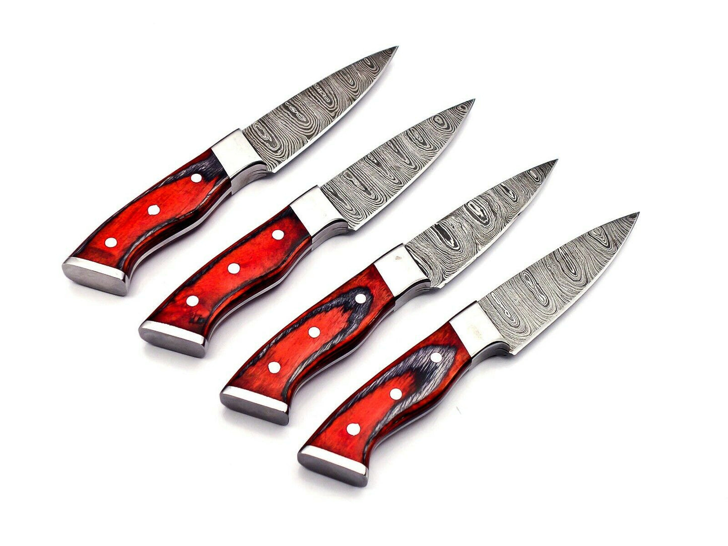 Handmade 4 Piece Steak Knife Set Damascus Steel 256 layers W/ Leather Bag Sharp