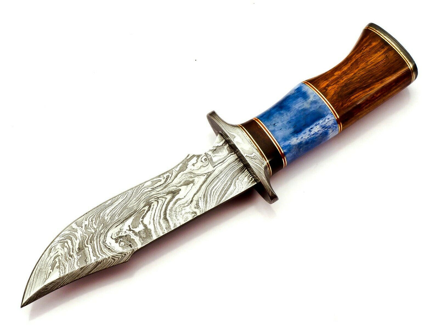 Handmade Damascus Steel 10 Inches Bowie Knife - Solid Marindi Wood Bone Handle