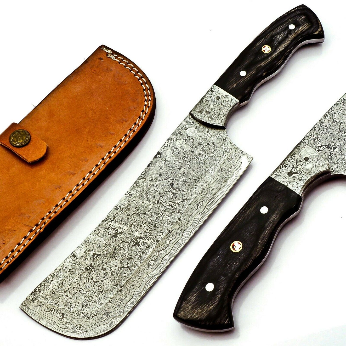 Professional Damascus chef cleaver 224 layers With Leather Sheath Full Tang CK93