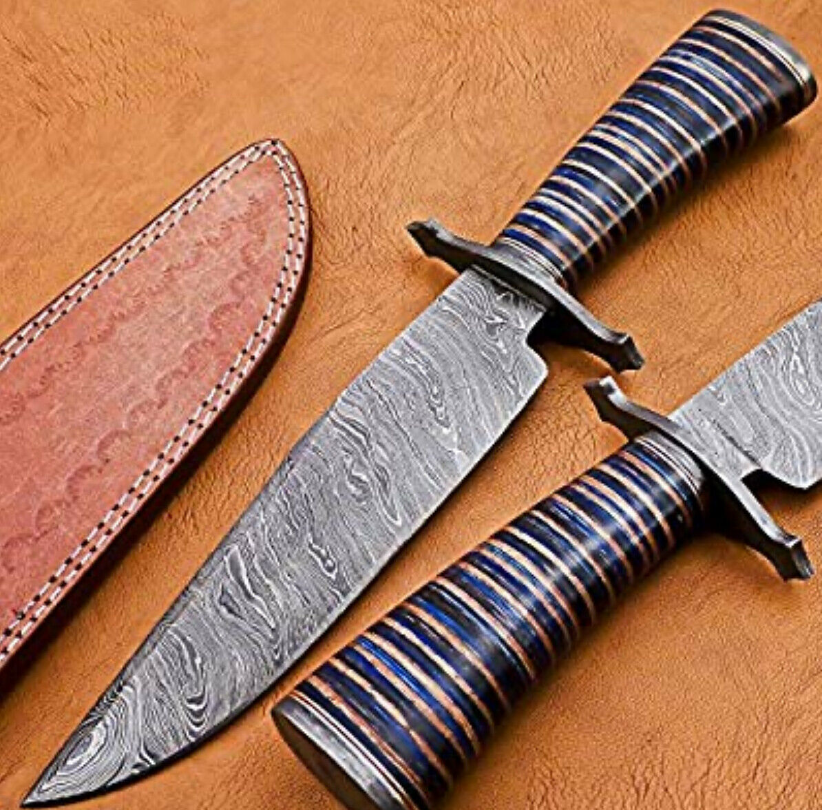 Handmade Damascus Steel Bowie Knife | Multi-Colored | Hunting Survival