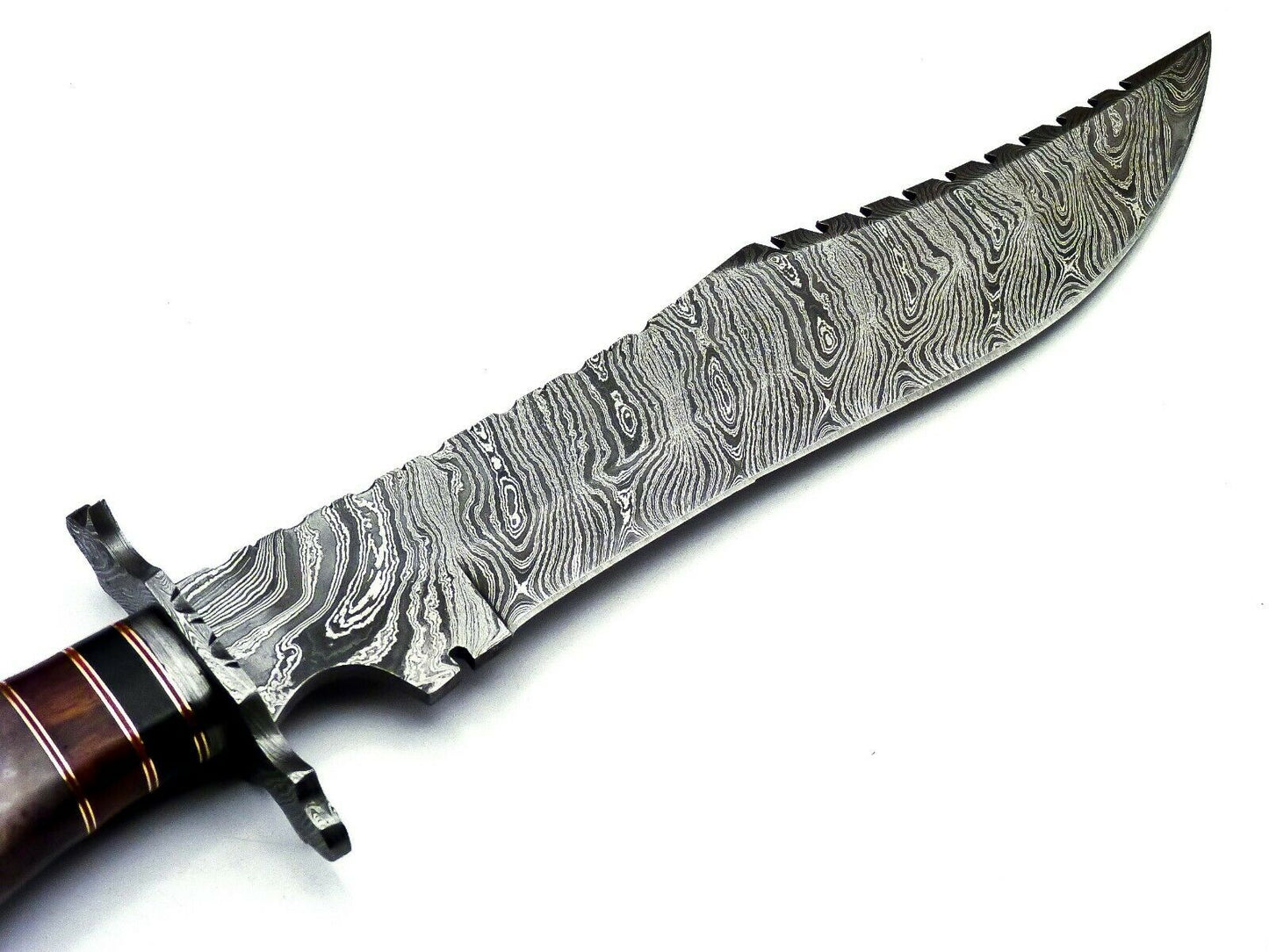 Handmade Damascus Steel 15 Inches Bowie Knife - Rose Wood & Bull Horn Handle