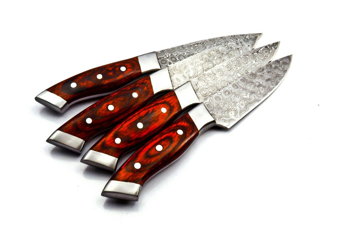 Handmade 4 Pcs Steak Knife Set Damascus Steel Kitchen Knife Set With Leather Bag