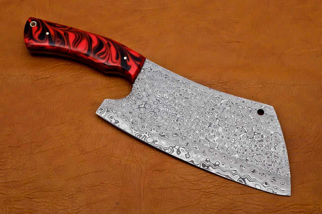 Hand Forged Damascus Steel Chef Cleaver/Chopper 256 Layers With Leather Sheath