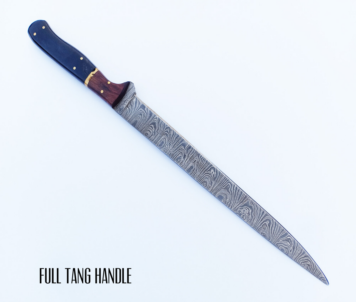 Handmade Damascus Steel Large Fillet Knife Hunting Fishing, Full Tang 13.5 inch