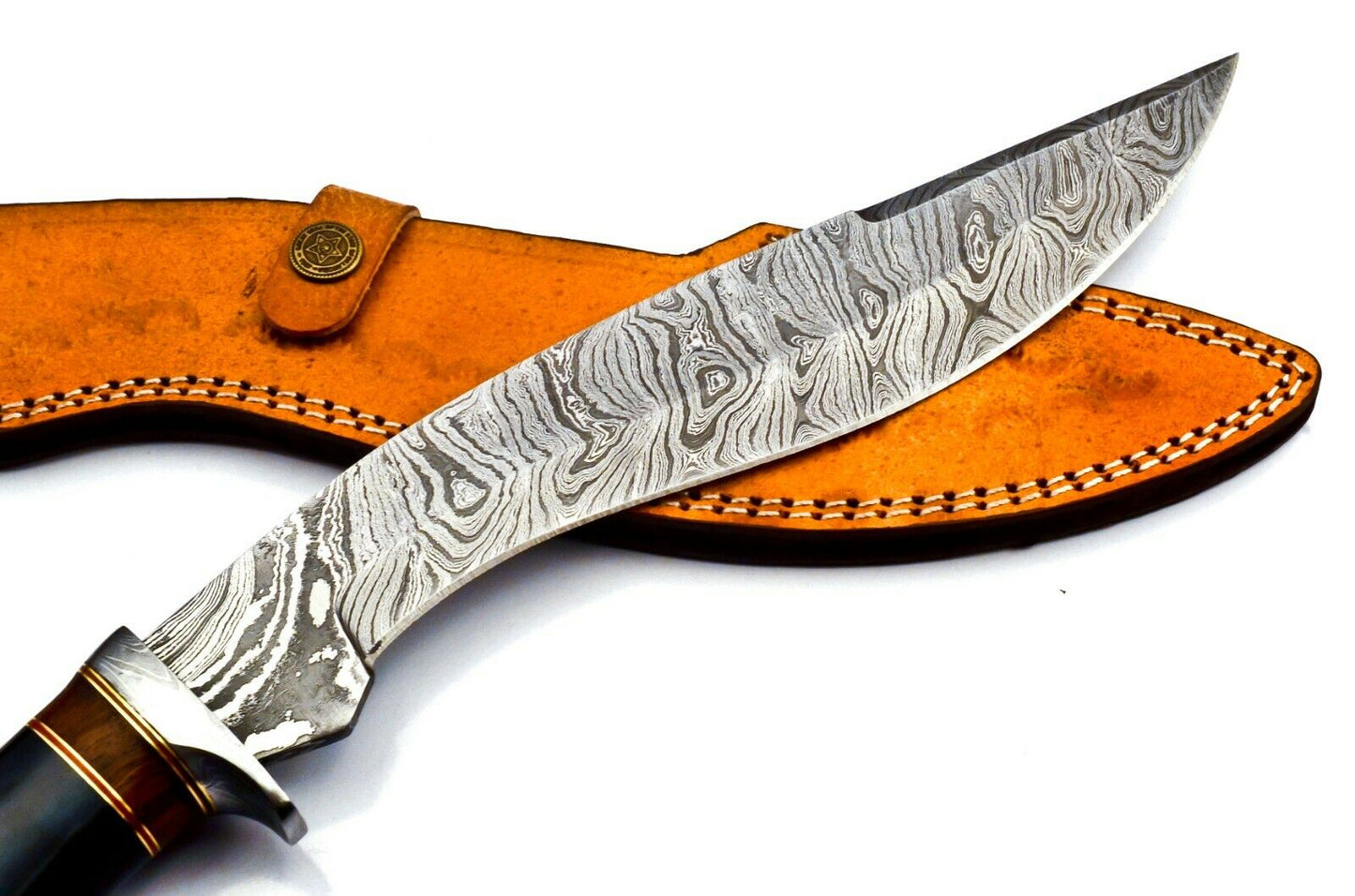 Handmade Damascus Heavy Duty KUKRI Knife Sharp Blade, With Leather Sheath 38cm