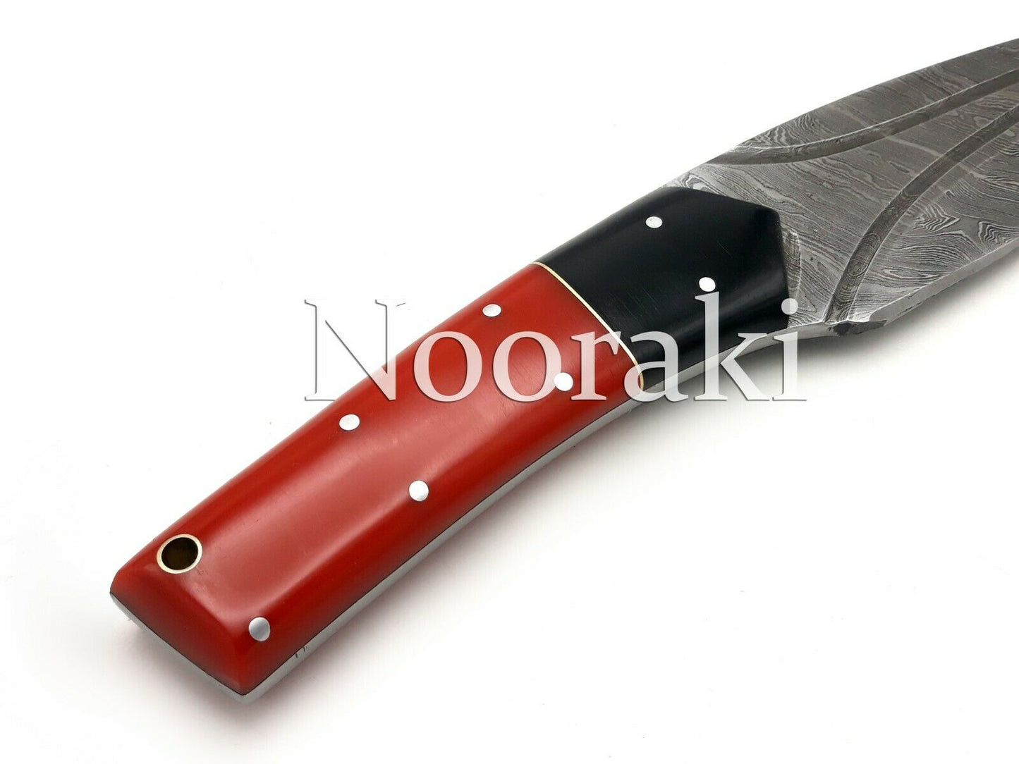 Handmade Damascus Bowie Knife Sharp Blade Resin Red Handle With Leather Sheath