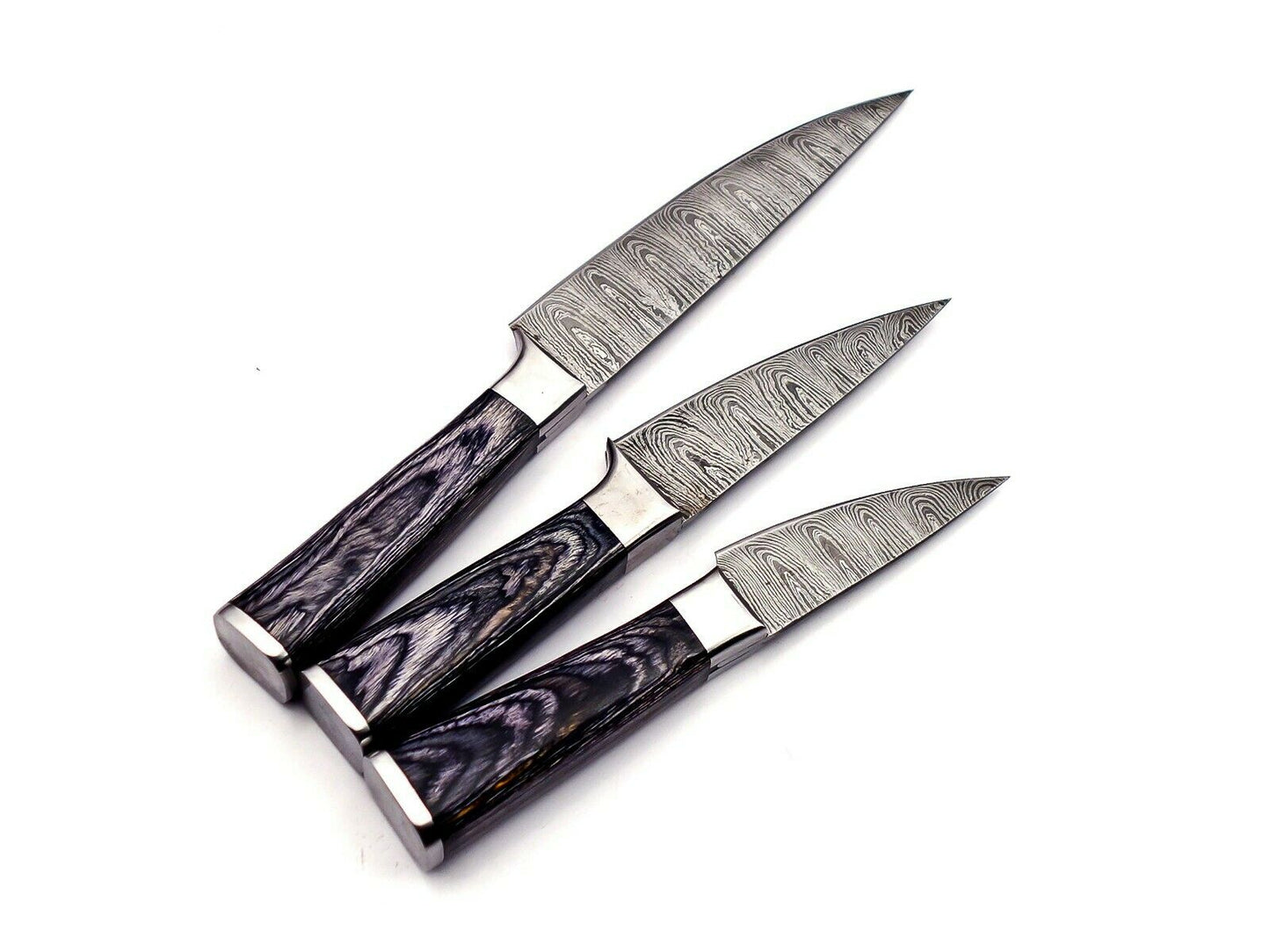 Handmade Kitchen/Steak Knife Set Damascus Steel 256 layers W/ Leather Bag Sharp