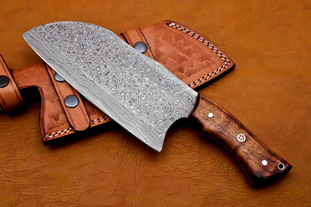 Professional Damascus chef's cleaver 256 layers With Leather Sheath Full Tang