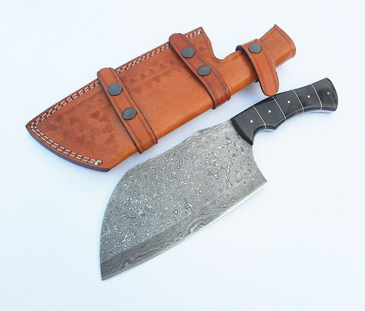 Hand Forged Multi Layers Damascus Steel Chef's Cleaver Full Tang, Sharp W/Sheath
