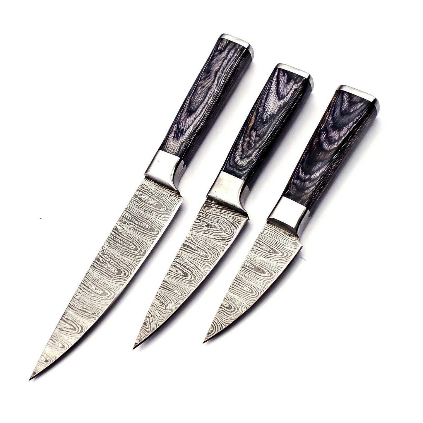 Handmade Kitchen/Steak Knife Set Damascus Steel 256 layers W/ Leather Bag Sharp