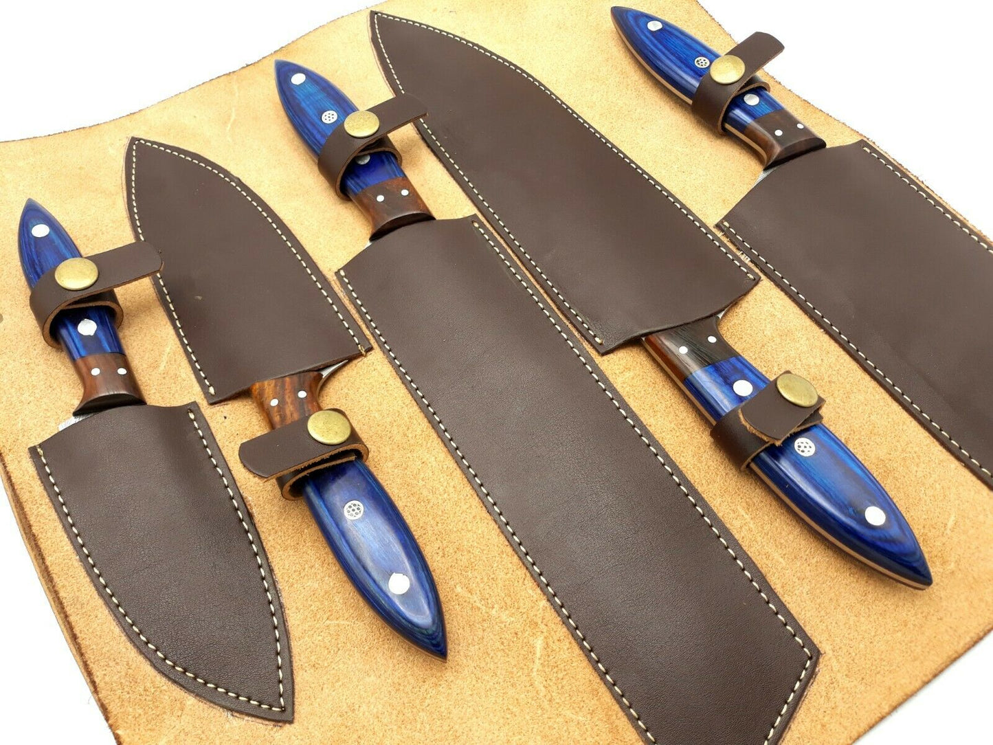 Handmade Damascus Knife Set 5piece Full Tang Rosewood Bolster & Wood Razor Sharp