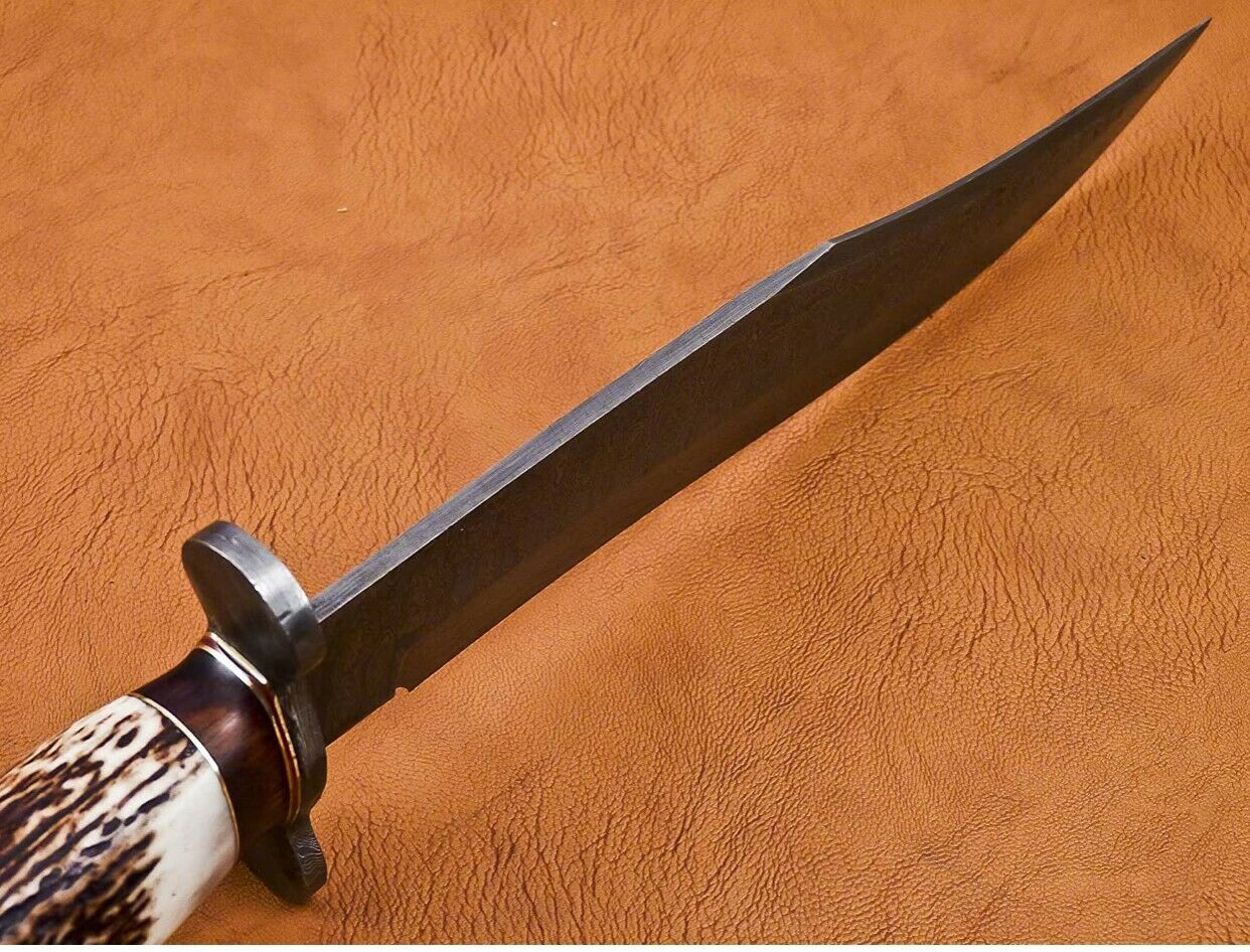 Handmade Damascus Steel 15 Inches Bowie Knife Horn Handle Damascus Guard /Sheath