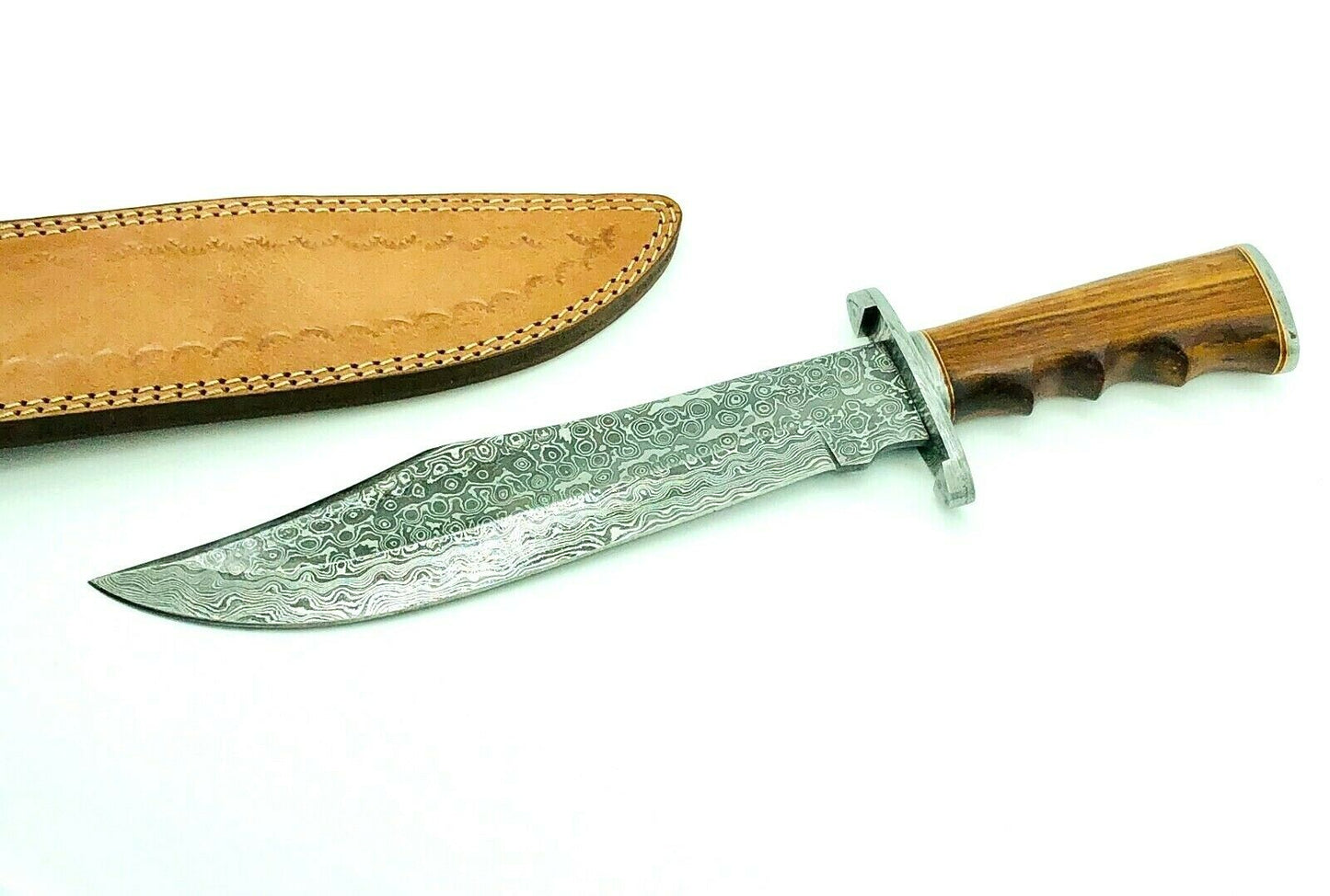 Handmade Damascus Steel 15 Inches Bowie Knife- Solid Wood Handle, W/ Sheath