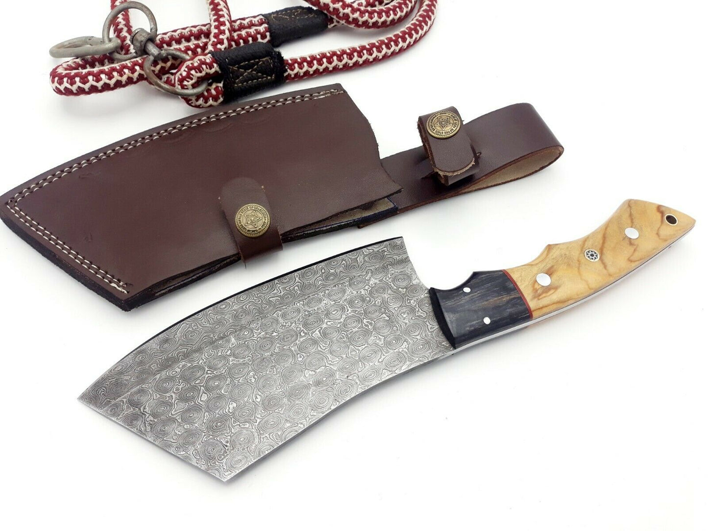 Professional Damascus chef cleaver 167 layers With Leather Sheath Full Tang