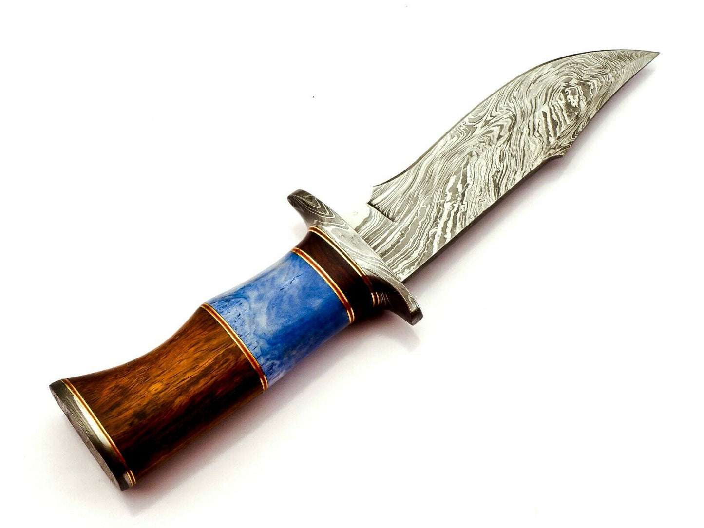 Handmade Damascus Steel 10 Inches Bowie Knife - Solid Marindi Wood Bone Handle