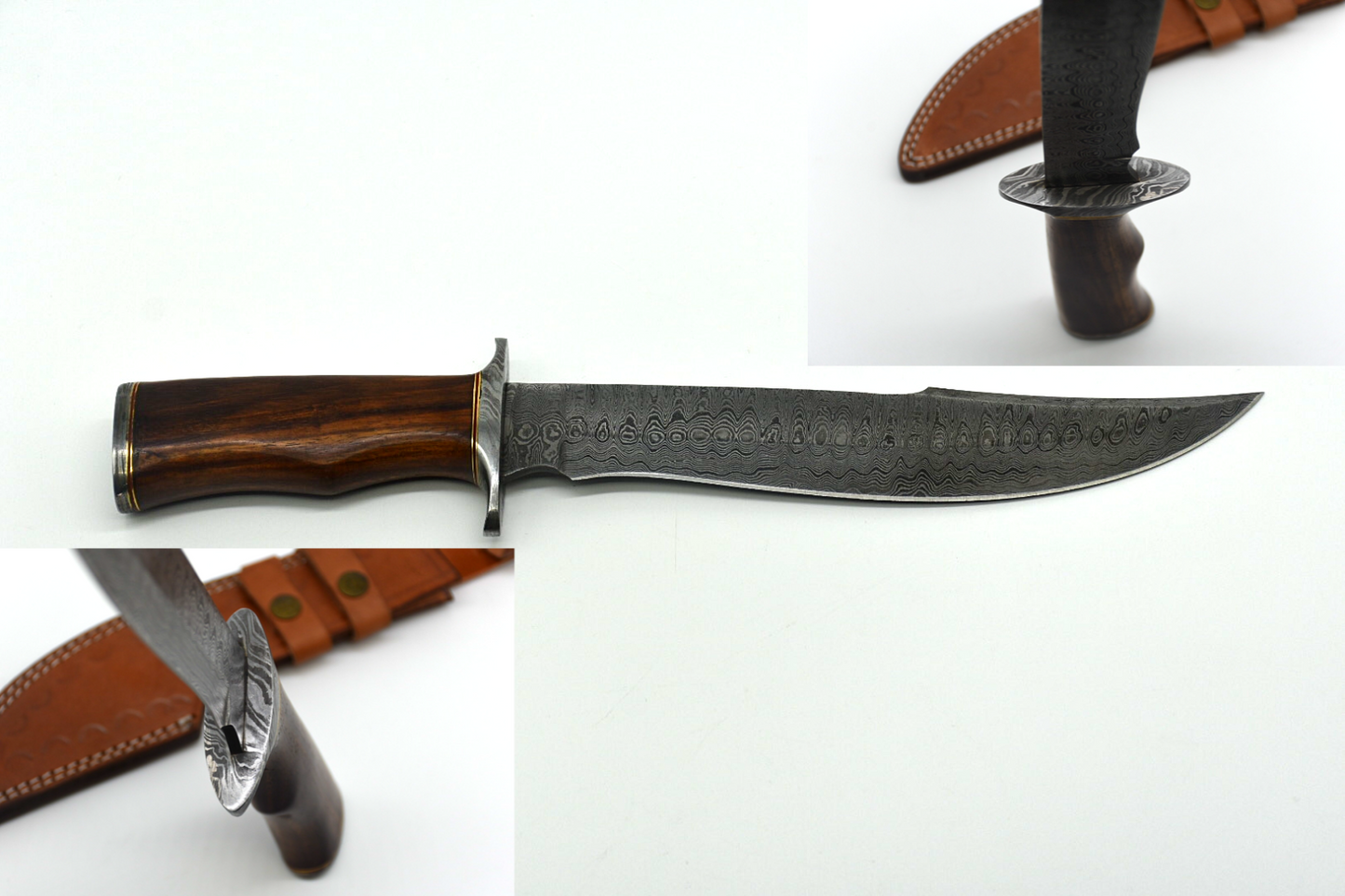 Handmade Damascus Steel Bowie Knife -38cm Wood Handle With Leather Sheath BK161