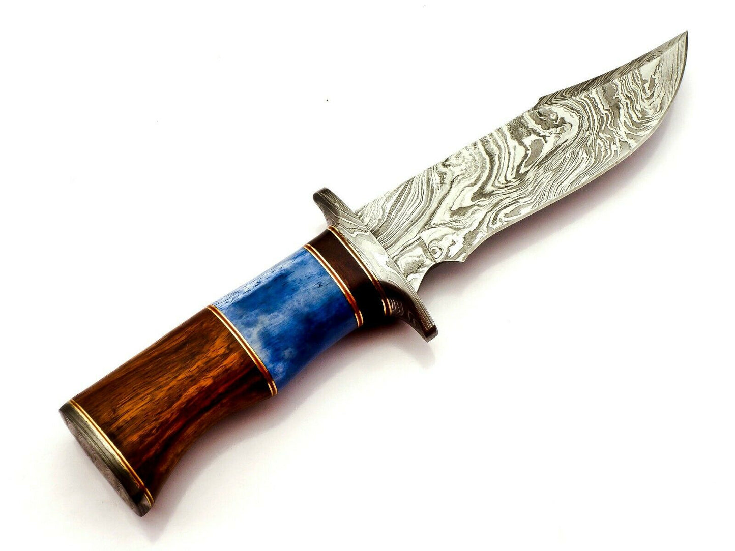 Handmade Damascus Steel 10 Inches Bowie Knife - Solid Marindi Wood Bone Handle