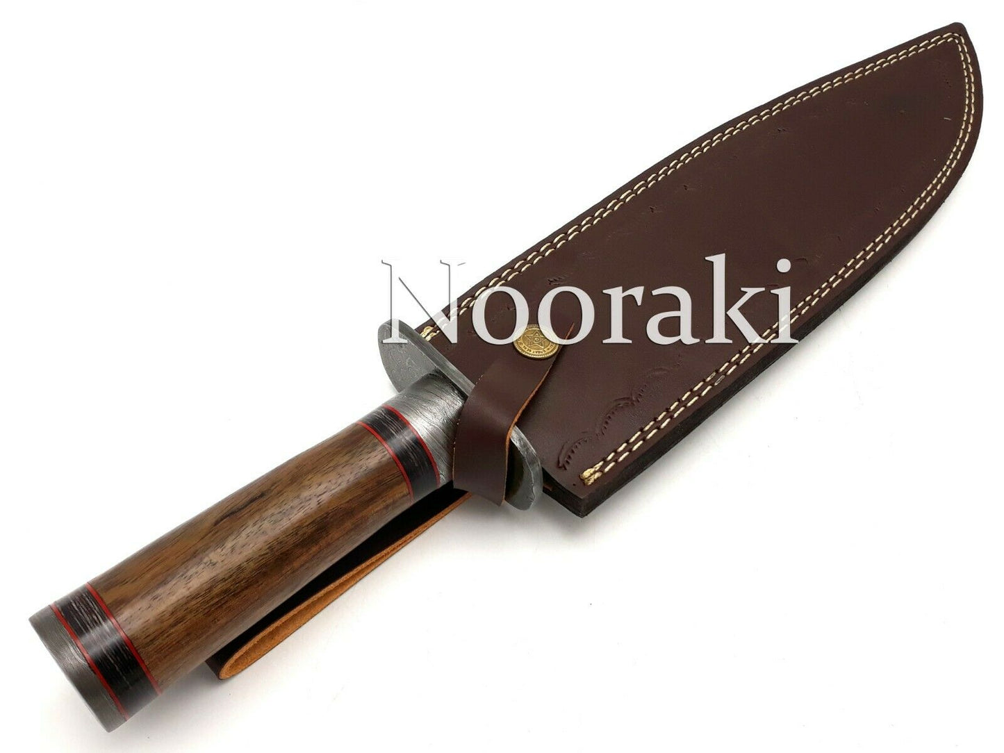 Handmade Damascus Bowie 16 Damascus Guard Wood Handle With Leather Sheath