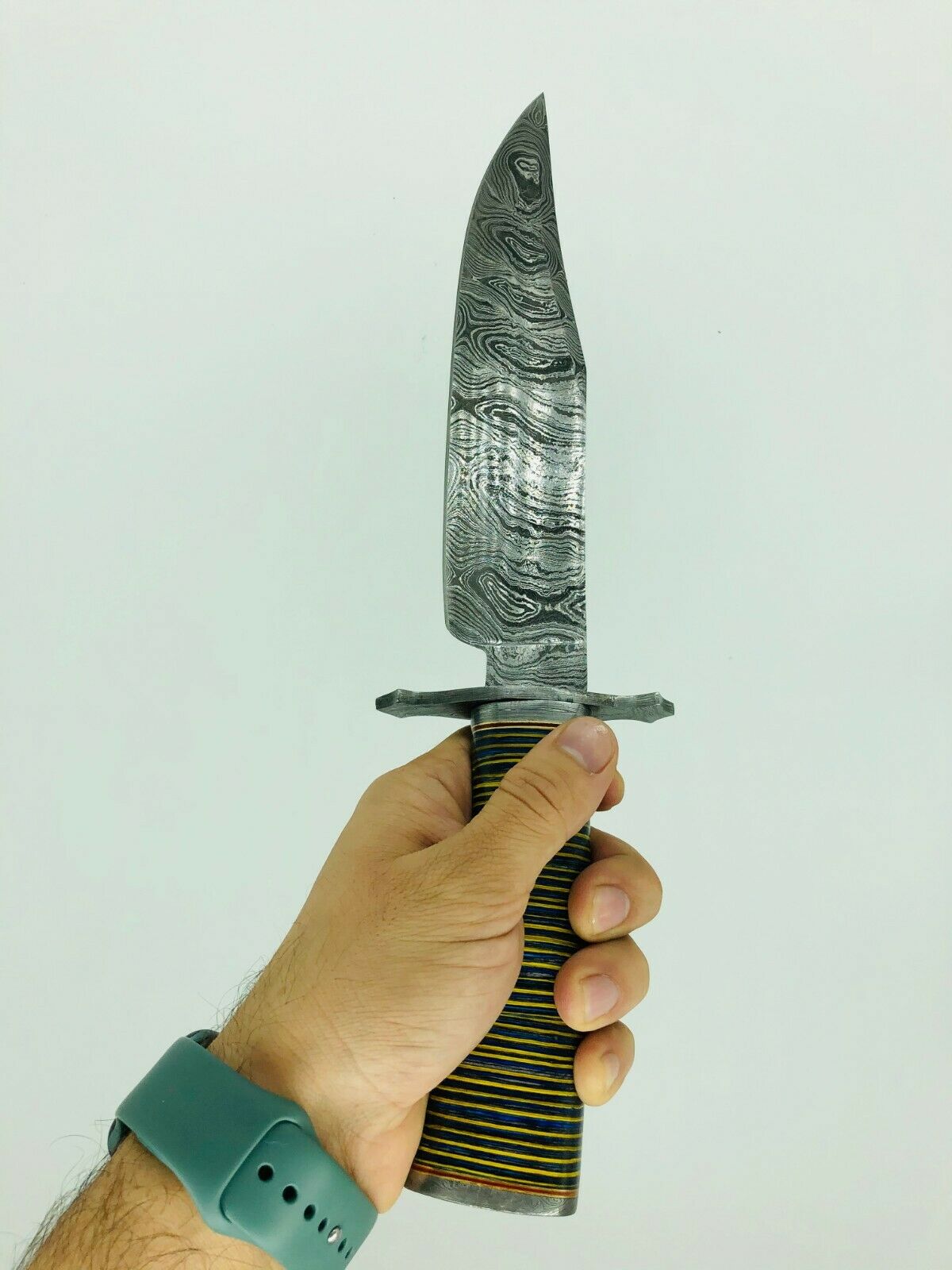 Handmade Damascus Steel Bowie Knife | Multi-Colored | Hunting Survival