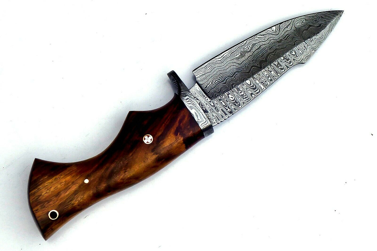 Custom Handmade Damascus Steel EDC Knife, Rosewood Handle, with Leather Sheath 26cm