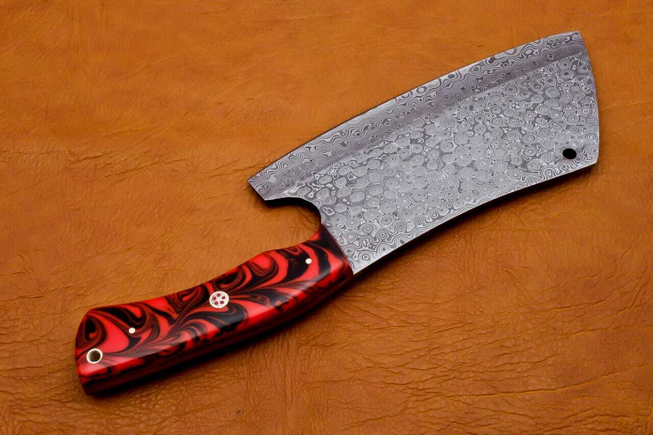 Hand Forged Damascus Steel Chef Cleaver/Chopper 256 Layers With Leather Sheath