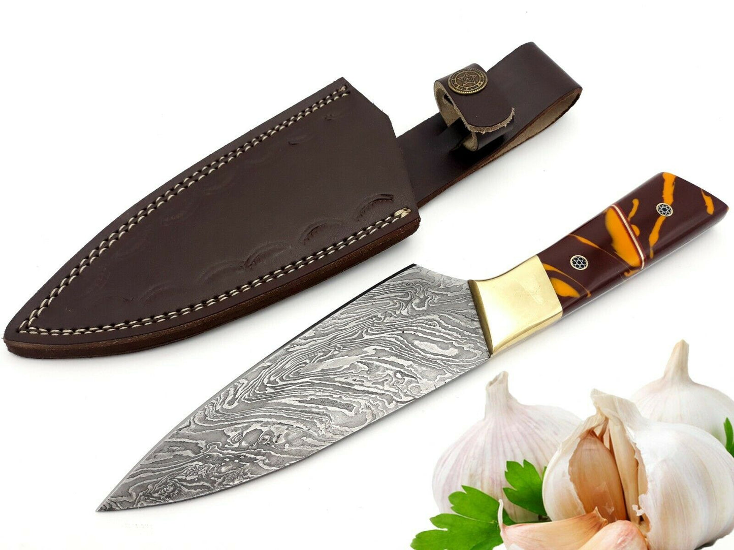 Masterfully Crafted 10-Inch Damascus Chef's Knife: Unrivaled Sharpness, Full Tang Design, Complete with Sheath"