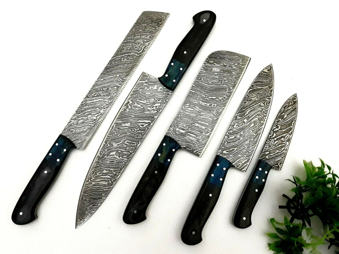 Handmade Damascus Steel Kitchen Knife Set 167 Layers Full Tang With Leather Bag