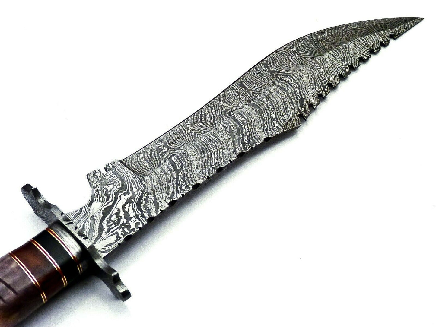 Handmade Damascus Steel 15 Inches Bowie Knife - Rose Wood & Bull Horn Handle