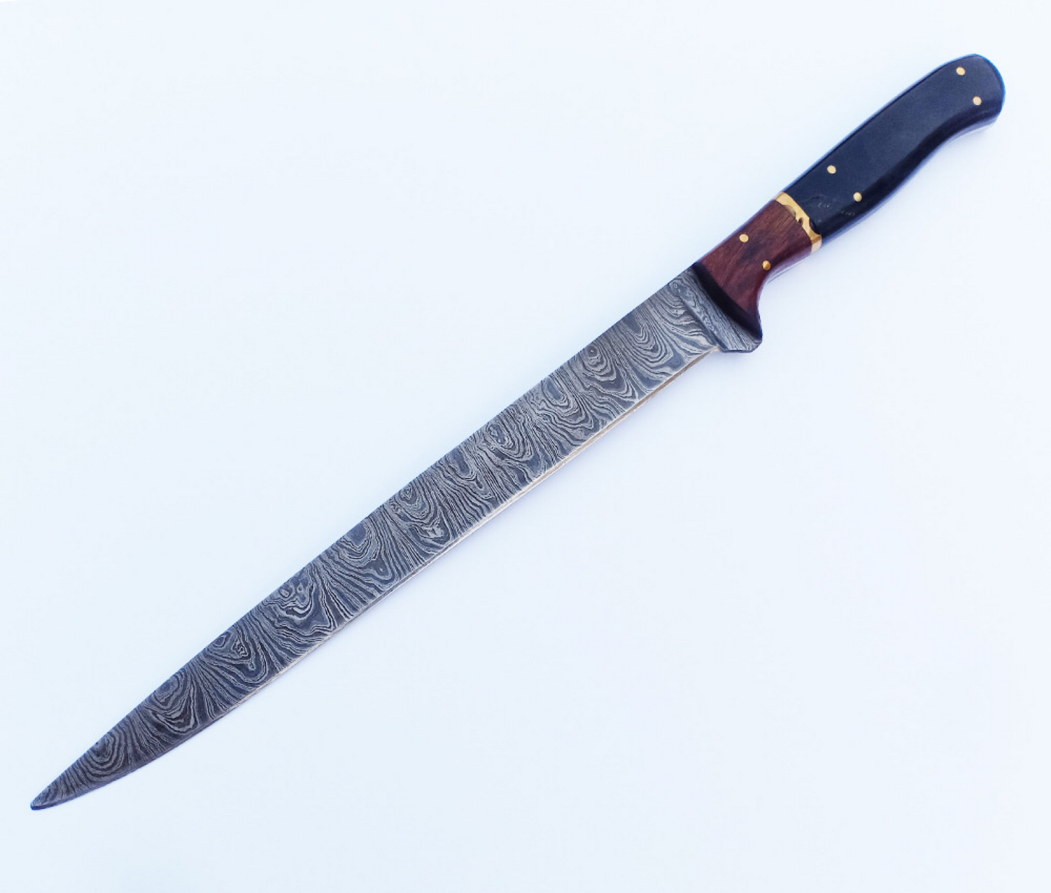 Handmade Damascus Steel Large Fillet Knife Hunting Fishing, Full Tang