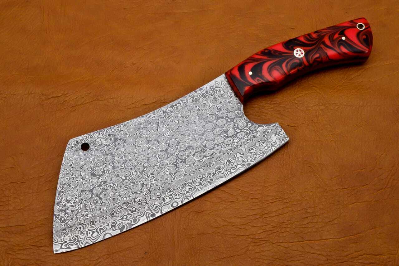 Hand Forged Damascus Steel Chef Cleaver/Chopper 256 Layers With Leather Sheath