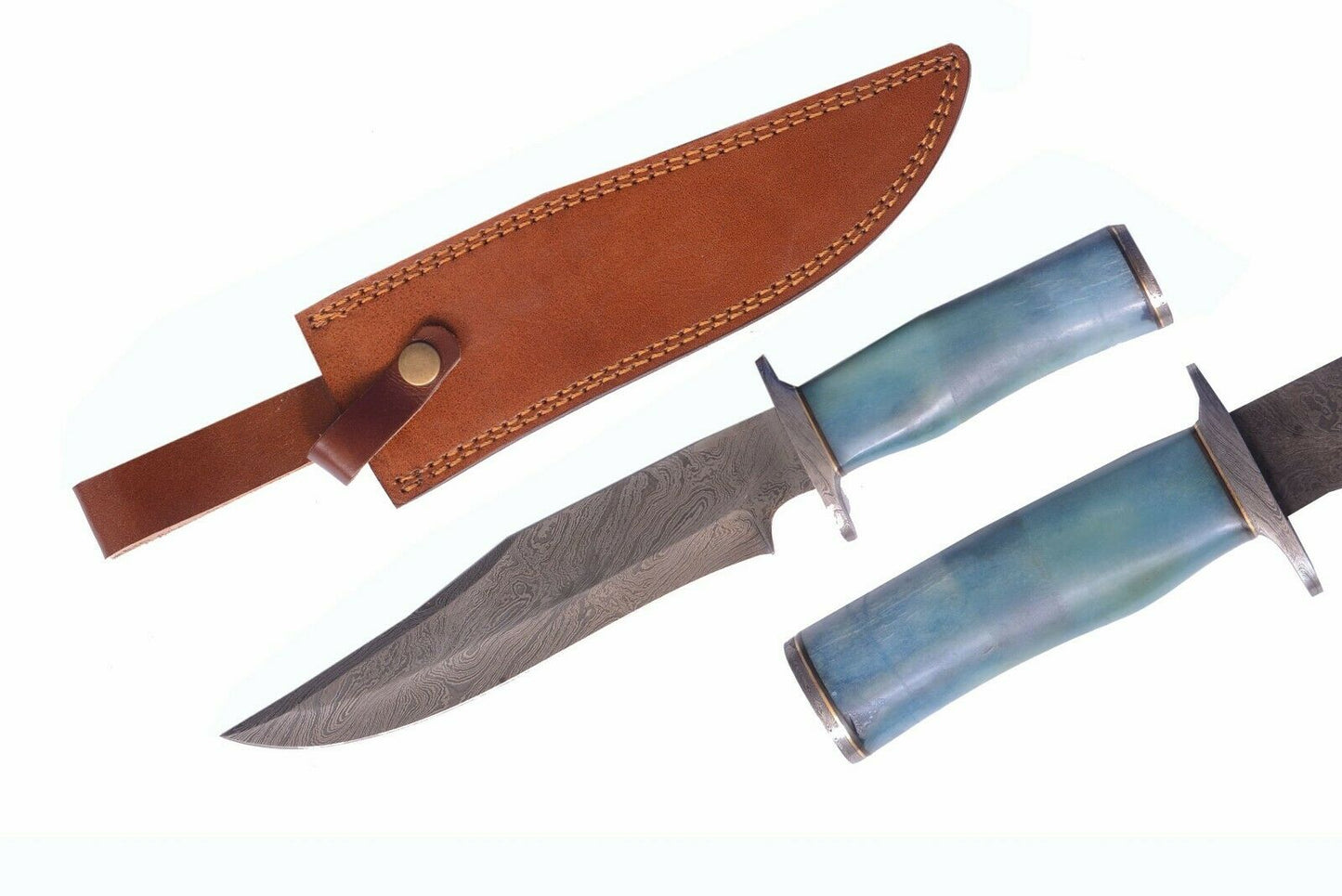 Handmade Damascus Bowie knife Twisted Pattern on sharp Blade Tinted Camel Bone