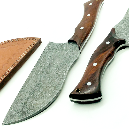Damascus Multi-layers Chef Cleaver Kitchen Knife With Leather Sheath Full Tang