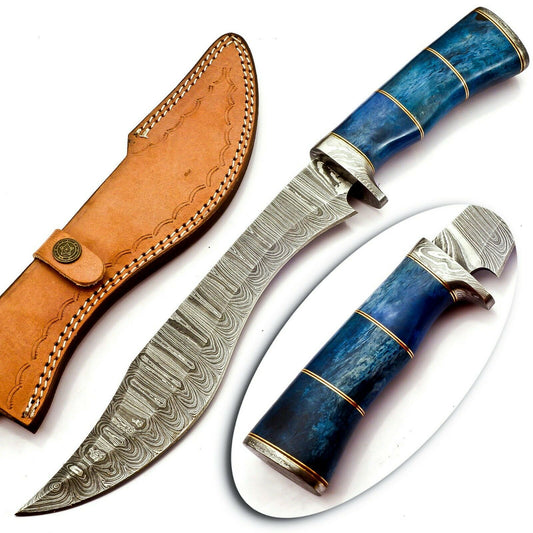 Handmade Damascus Steel 14.5 Inches Bowie Knife - Camel Bone Handle With Sheath