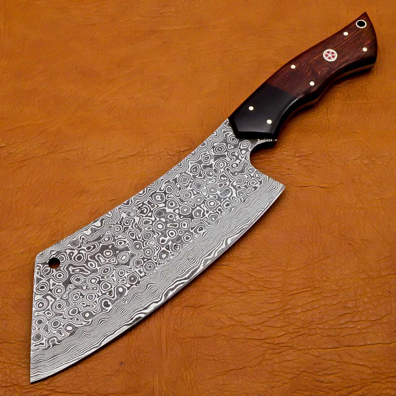 Handmade Damascus chef cleaver 256 layers With Leather Sheath Full Tang, Ck106