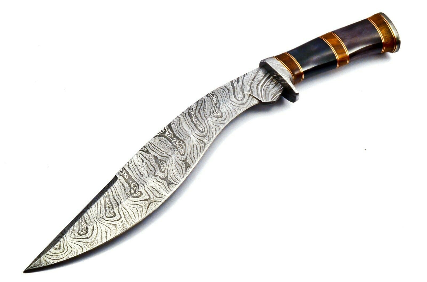 Handmade Damascus Heavy Duty KUKRI Knife Sharp Blade, With Leather Sheath 38cm