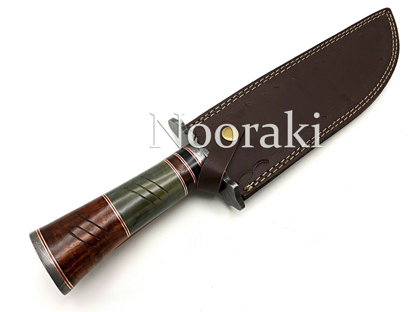 Handmade Damascus Steel 15.5 Inches Bowie Knife - Rose Wood & Bull Horn Handle