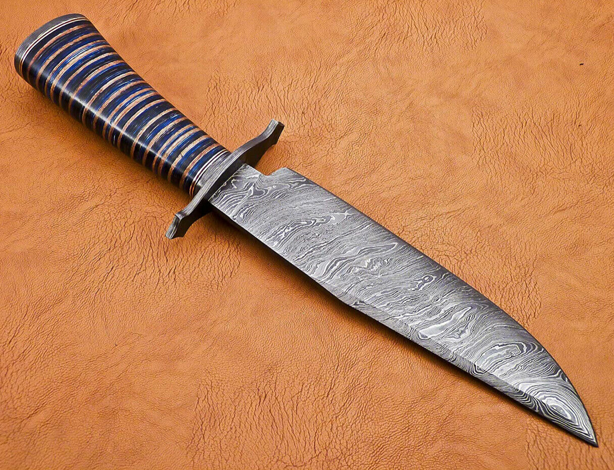 Handmade Damascus Steel Bowie Knife | Multi-Colored | Hunting Survival