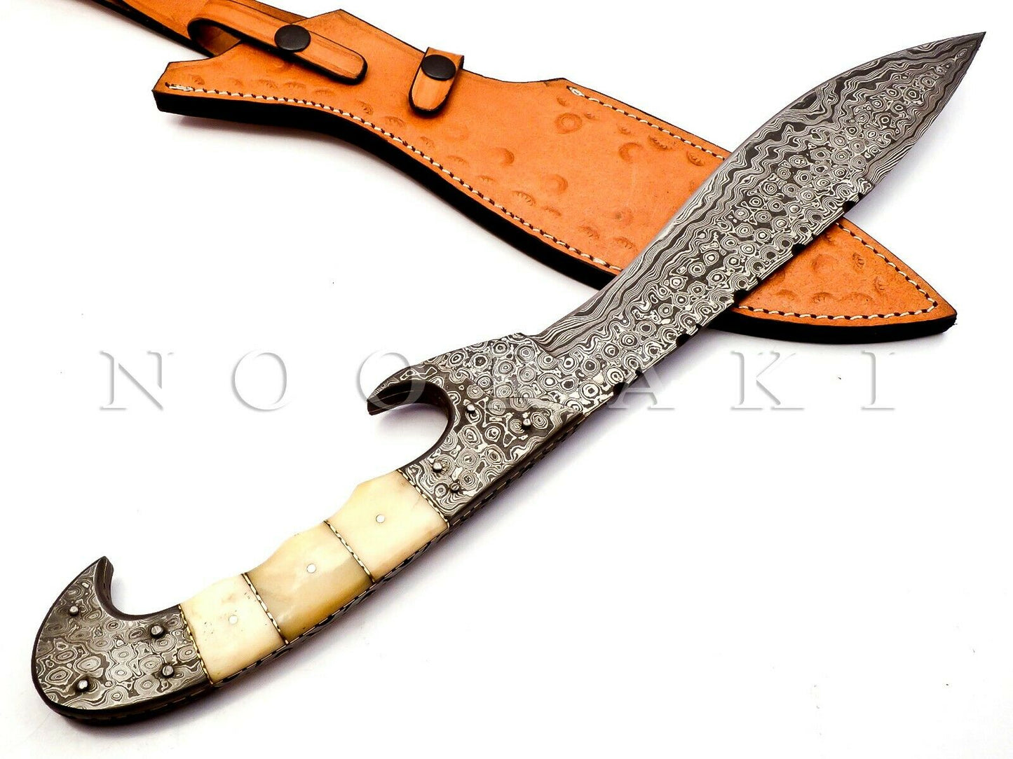 Handmade Damascus Steel Machete/Kukri Knife Full Tang Camel Bone Handle 18 inch