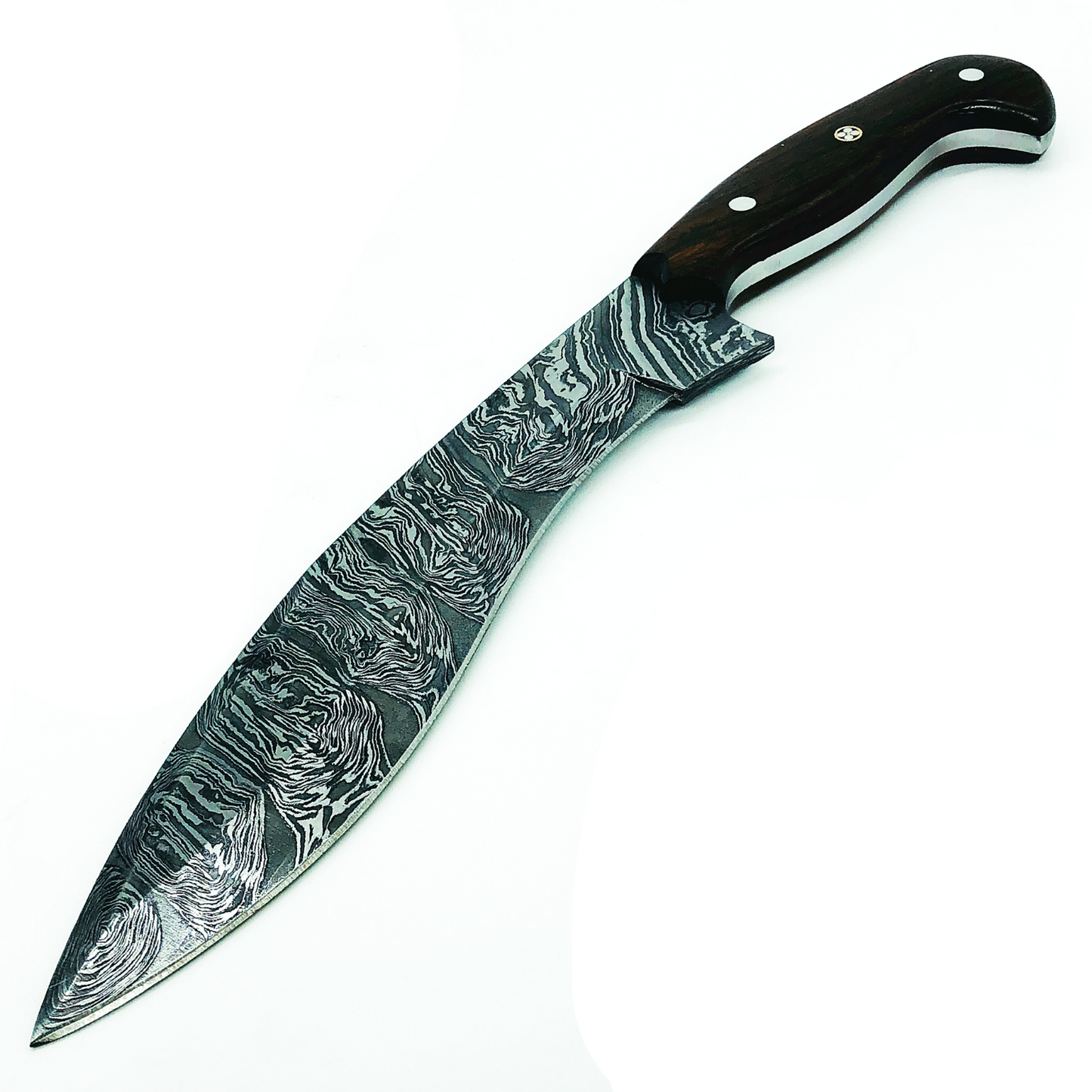 Handmade Damascus Heavy Duty KUKRI Knife Full Tang, With Leather Sheath 33cm