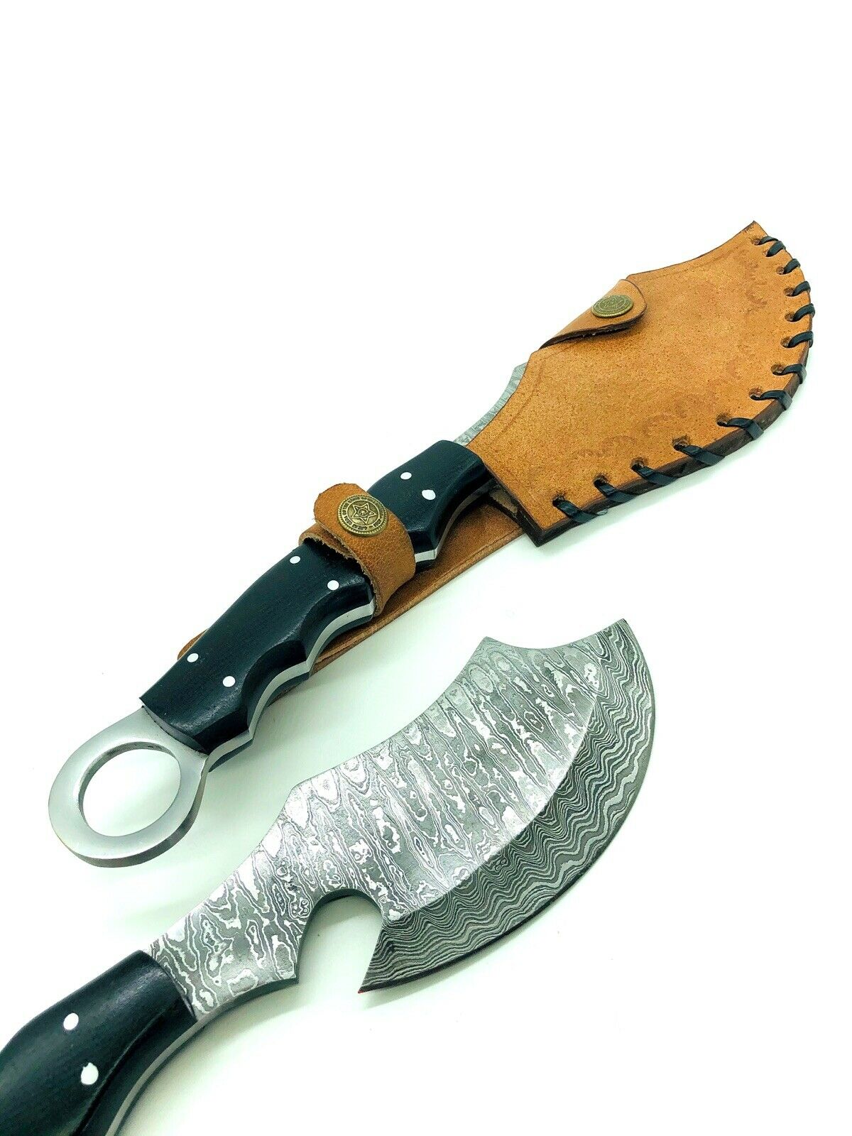 Handmade Damascus Steel Mini Hatchet/ Axe-Functional-Hiking-Camping- With Sheath