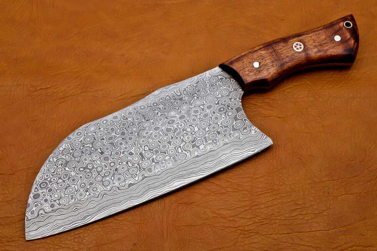 Professional Damascus chef's cleaver 256 layers With Leather Sheath Full Tang