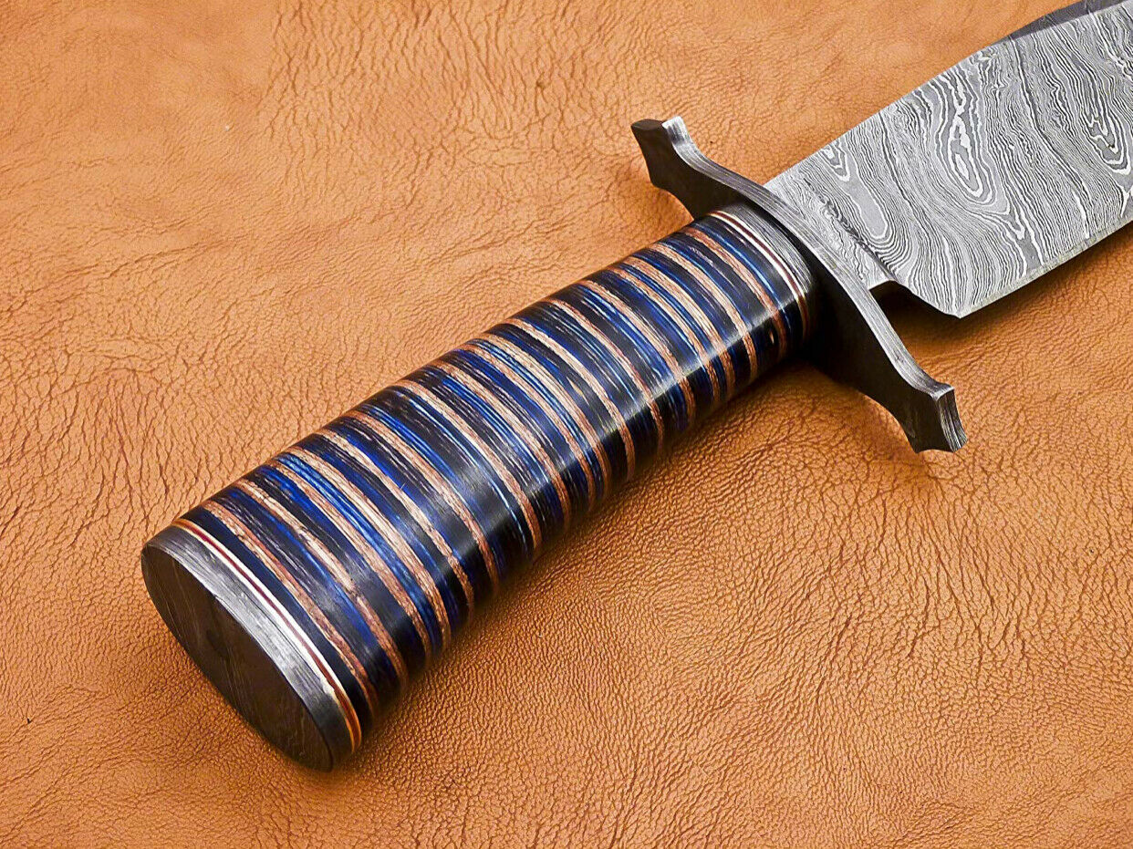 Handmade Damascus Steel Bowie Knife | Multi-Colored | Hunting Survival