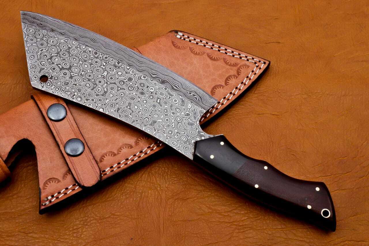 Handmade Damascus chef cleaver 256 layers With Leather Sheath Full Tang, Ck106