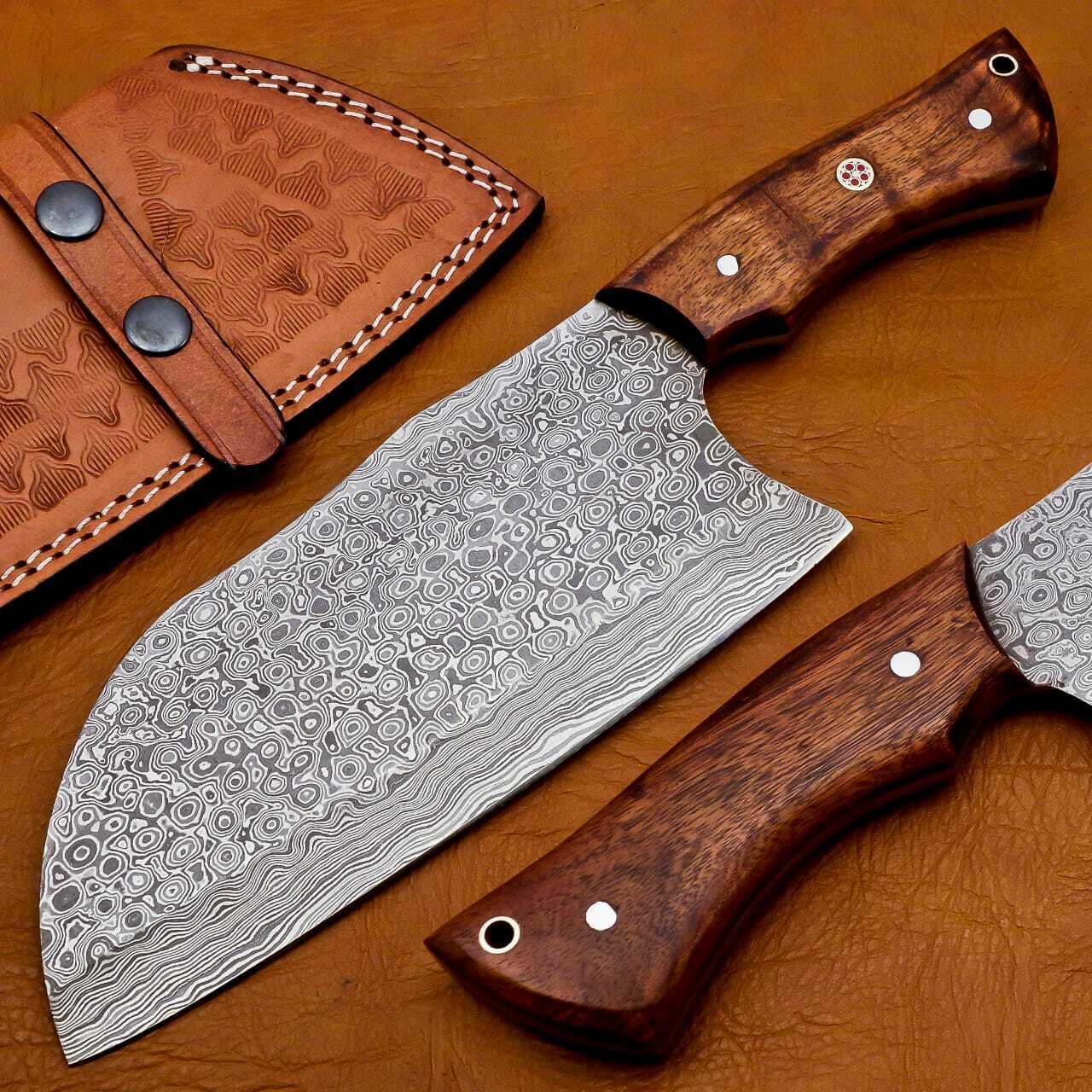 Professional Damascus chef's cleaver 256 layers With Leather Sheath Full Tang